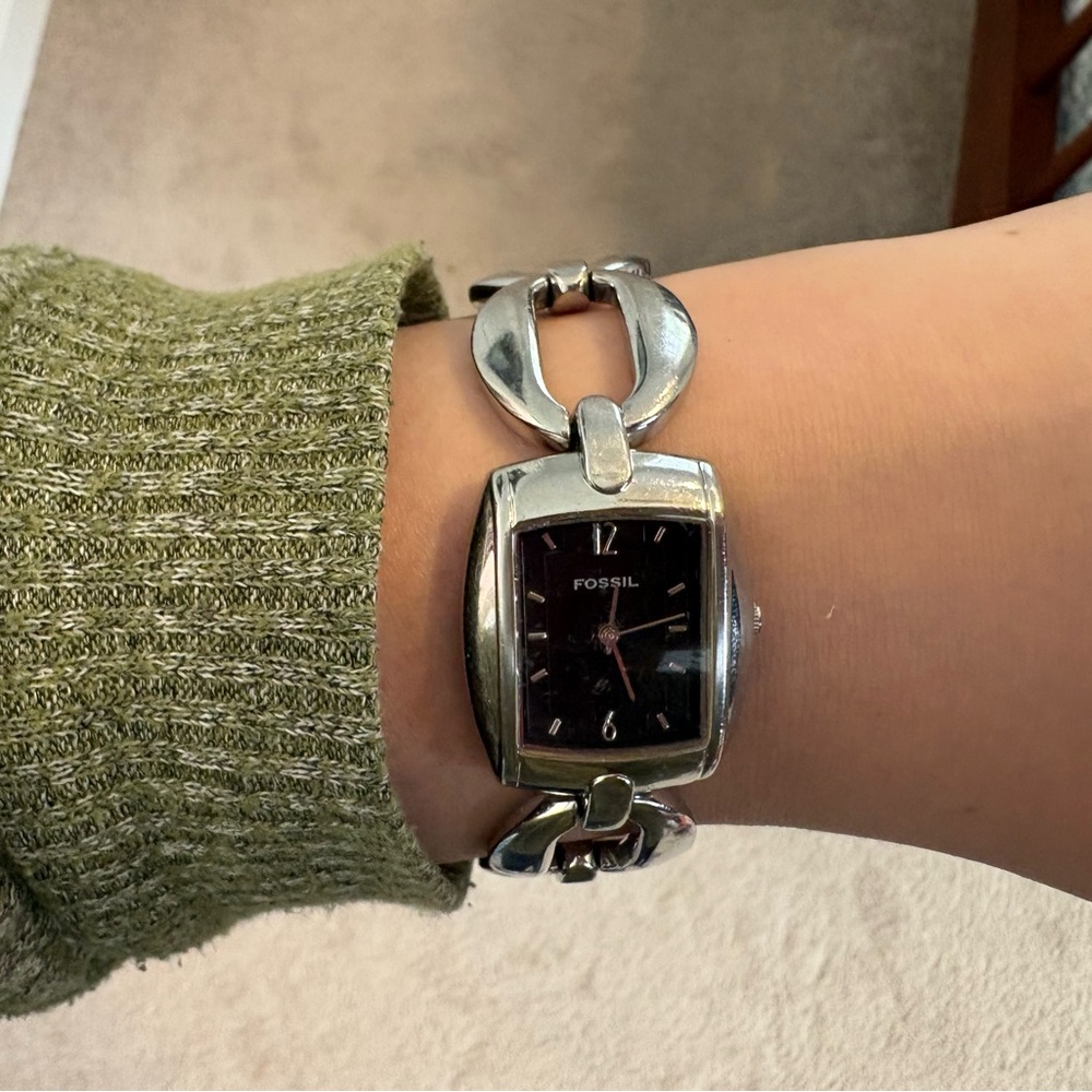 Fossil Silver Bracelet Watch with Black Dial